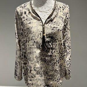 Leopard Print Women's Top with Zipper Detail